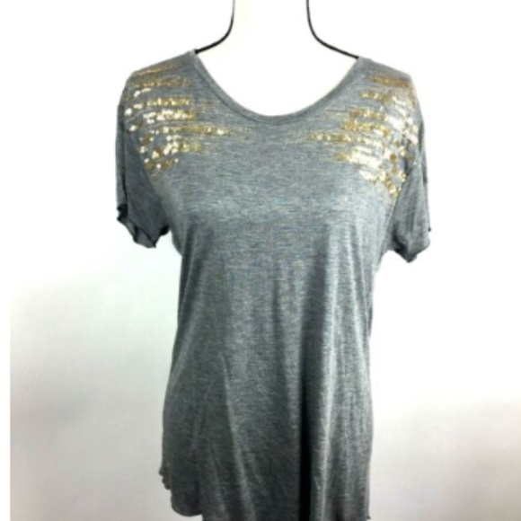 Zara W Collection B Gray Knit Top w/Gold sequins - Picture 1 of 6